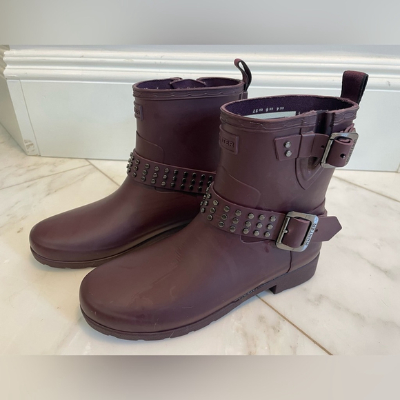 Hunter, 6, plum purple studded buckle moto waterproof midrise rain boots EUC - Picture 2 of 12